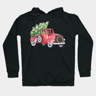 Old red truck Christmas illustration Hoodie